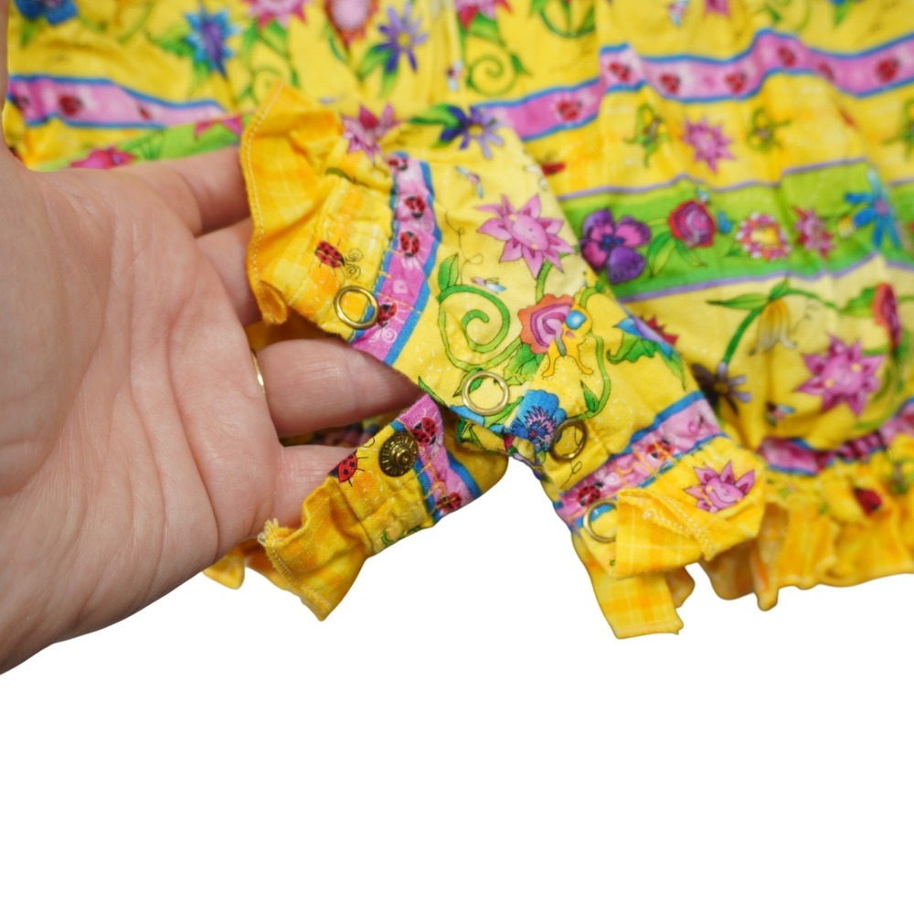 Logan Designs Kids Yellow Floral Ladybug Plaid Cotton Romper Handmade USA 24M - Picture 7 of 7
